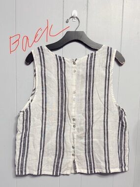 C&C California White Linen Tank with Black Vertical Stripes